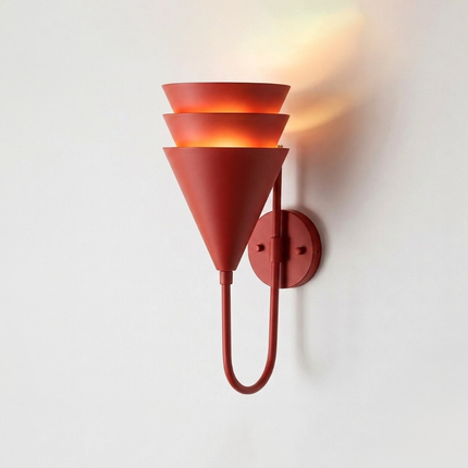 Wall Sconce in Red Geometric , Artistic Cone Shade Wall Light, Modern Interior Lighting Fixture for Bedroom, Entryway & Dining Space