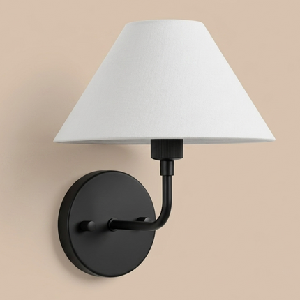 Wall Sconce Matte Black Light, White Fabric Shade Wall Lamp, Minimalist Bedside Reading Light, Luxury Bedroom Hallway Accent Lighting decor