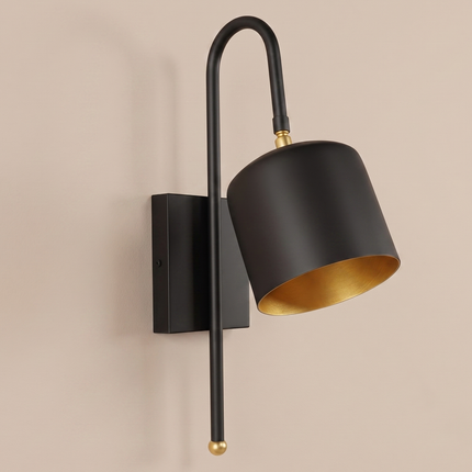 Wall Sconce Matte Black with Gold Interior Shade Modern Luxe Wall Light, Contemporary Cylinder Sconce, Bedroom Lighting, Hallway Accent Lamp