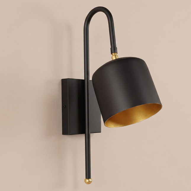 Matte Black Wall Sconce, Modern Wall Lamp, Black Metal Sconce, Gold Interior, Plug In Wall Light, Bedroom Light, Living Room Lighting design