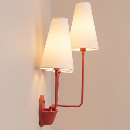 Red 3 Light Wall Sconce Triple Arm Wall Lamp, White Fabric Shade Lighting, Modern Red Wall Light, Statement Sconce, Dining Room Decor design