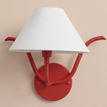 Red Wall Sconce, Modern Red Wall Lamp, White Fabric Shade Sconce, Colorful Wall Light, Mid Century Wall Lamp, Bedroom Lighting, Home Decor