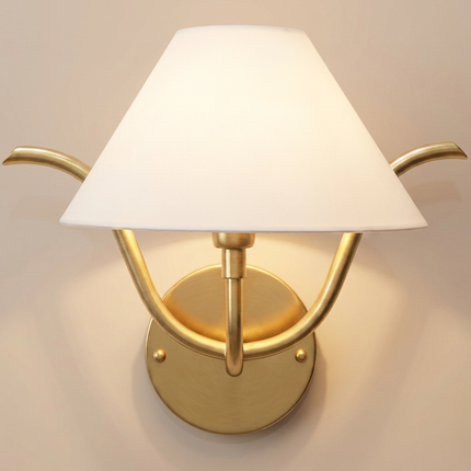 Gold Wall Sconce, Modern Wall Light, White Shade Wall Lamp, Brass Sconce, Sculptural Lighting, Elegant Bedroom & LivingRoom Decor designlamp