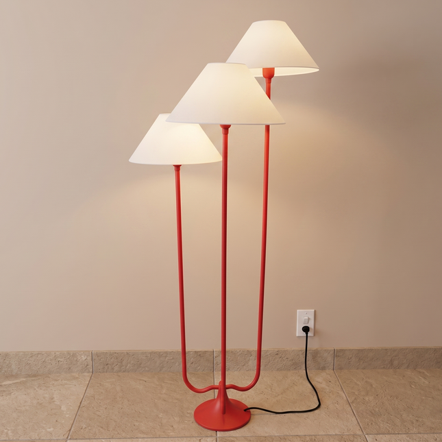 Floor Lamp with Modern Red Triple Shade 3 Light Standing Lamp Contemporary Red Floor Light Minimalist Room Triple Shade Standing Home Light