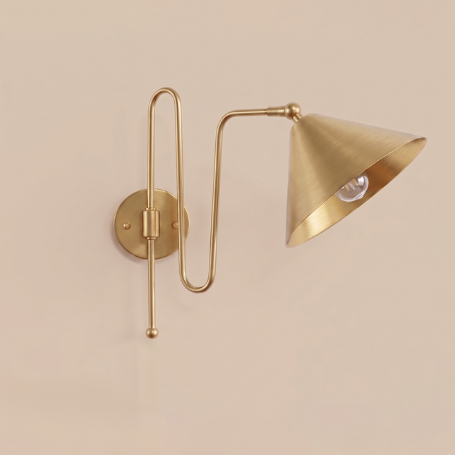 Modern Brass Wall Sconce – Luxury Gold Cone Shade Wall Lamp | Minimalist Mid Century Bedroom & Living Room Lighting Fixture living rooms