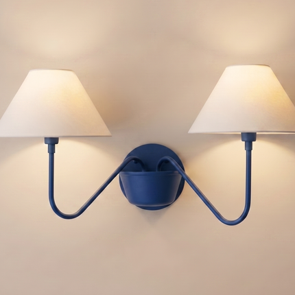 Wall Light Deep Blue Modern Double Shade Sconce, Minimalist Nordic Designer Wall Fixture for Luxury Bedroom & Contemporary Home Interiors