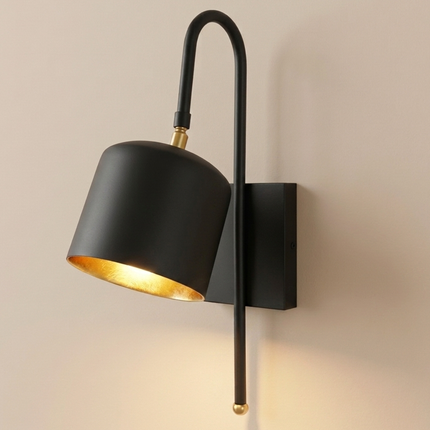 Wall Sconce Matte Black with Gold Interior Shade Modern Luxe Wall Light, Contemporary Cylinder Sconce, Bedroom Lighting, Hallway Accent Lamp