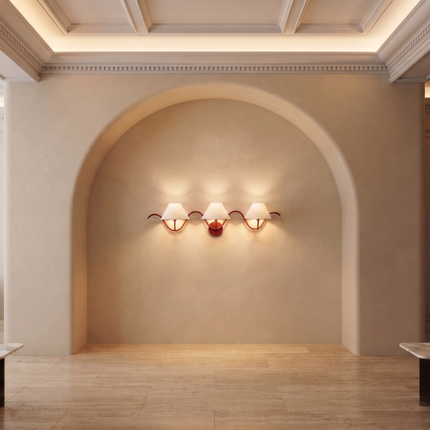 Wall Light – Bold Red Three Arm Curved Wall Sconce Artistic Modern Luxury Lighting Fixture for Statement Interior Decor Lighting for Bedroom