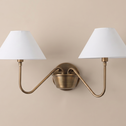 Antique Brass Double Wall Sconce, Vintage Inspired 2 Light Wall Lamp with White Shades, Elegant Lighting for Classic Home Interiors Wall Art