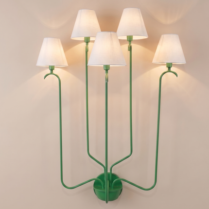 Wall Sconce Modern Green Multi Arm – Wall Lamp with White Fabric Shades | Wall Lighting Fixture for Bedroom Living Room Hallway Decor design