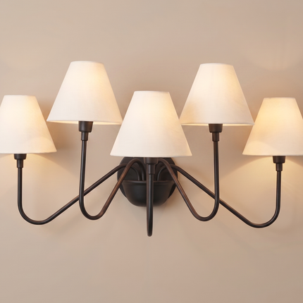 Matte Black 5 Light Wall Sconce, Modern Wall Lamp, Sculptural Wall Light, Black & White Shade Lighting, Statement Home Décor designing lamp.