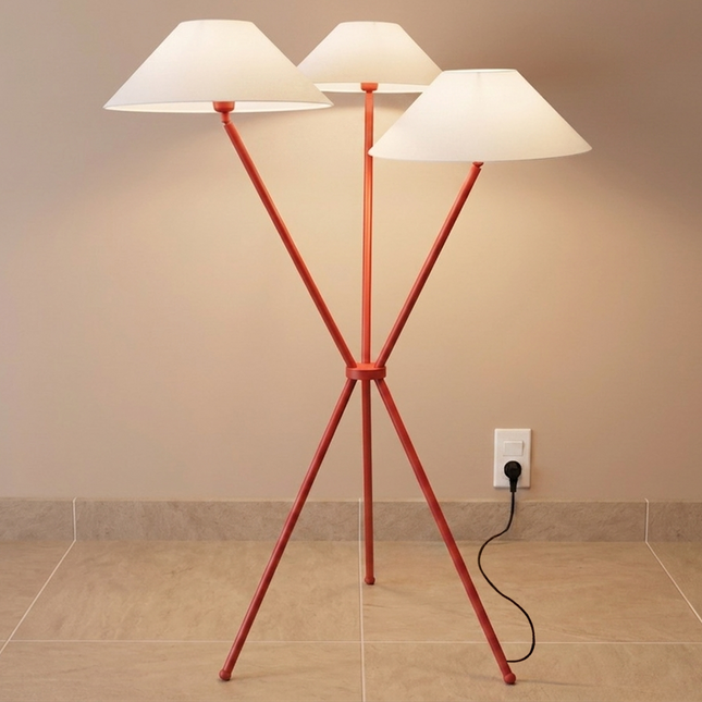 Floor Lamp Modern 3 Shade Red Metal Standing Light, Contemporary Floor Lighting for Living Room, Bedroom, Office, Artistic Statement Decor