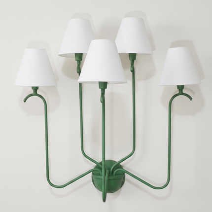 Modern Green Wall Sconce – Luxury Multi Arm Wall Lamp with White Fabric Shades | Contemporary Designer Lighting Fixture