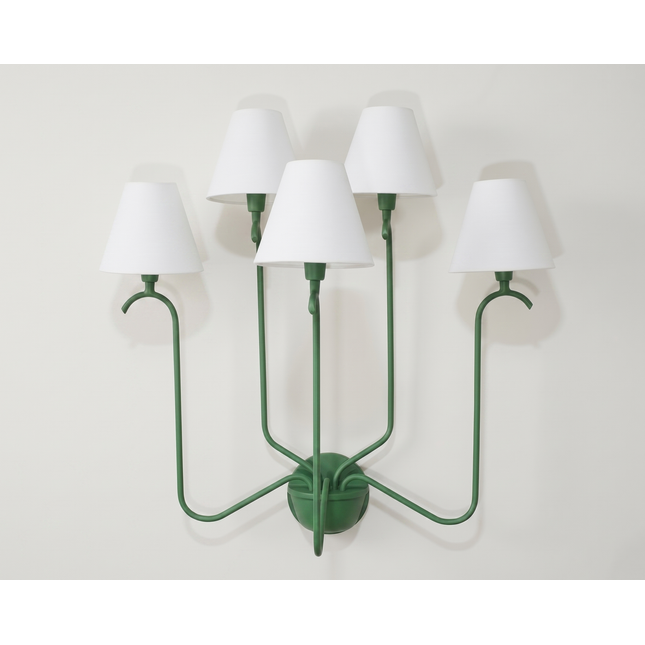 Modern Green Wall Sconce – Luxury Multi Arm Wall Lamp with White Fabric Shades | Contemporary Designer Lighting Fixture