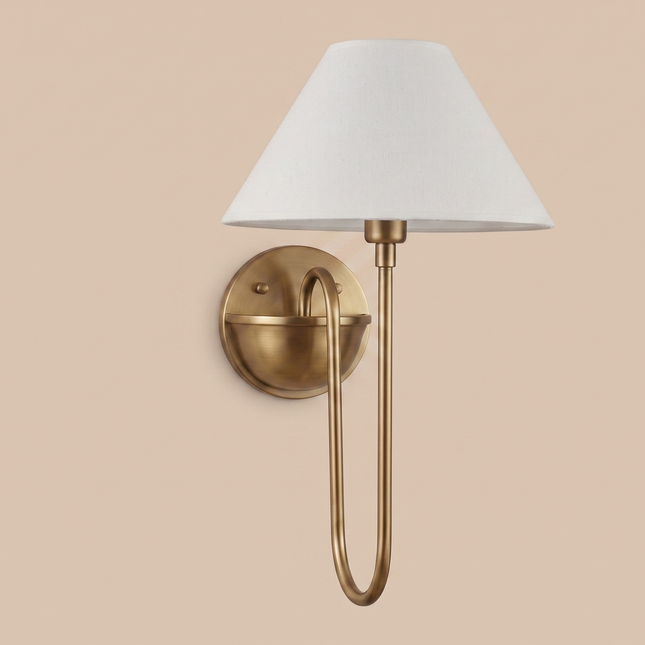 Antique Brass Wall Sconce, Modern Wall Lamp, Fabric Shade Light, Bedroom Sconce, Living Room Lighting, Elegant Accent Lamp design wall light