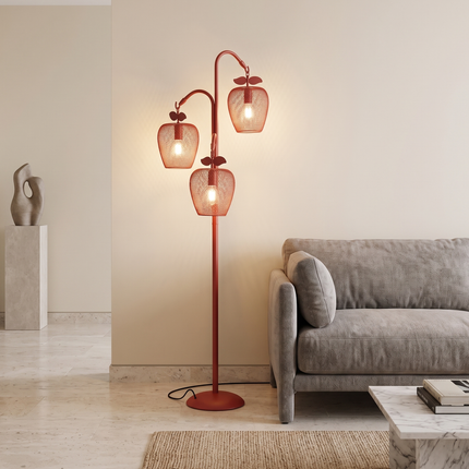 Floor Lamp Red Apple Mesh Modern 3-Light Standing with Metal Fruit Shade Lamp for Living Room, Bedroom, Reading Corner & Home Decor Lighting