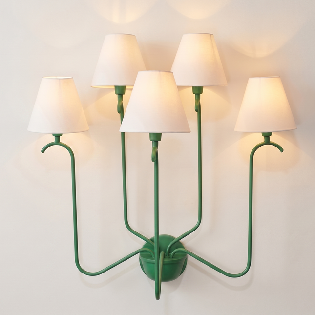 Modern Green Wall Sconce – Luxury Multi Arm Wall Lamp with White Fabric Shades | Contemporary Designer Lighting Fixture
