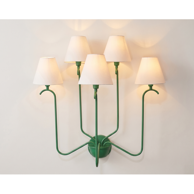 Modern Green Wall Sconce – Luxury Multi Arm Wall Lamp with White Fabric Shades | Contemporary Designer Lighting Fixture