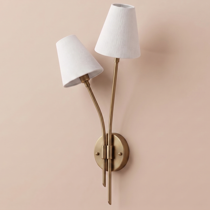Antique Brass Wall Sconce, 2 Light Wall Lamp, Modern Brass Wall Light, Sculptural Sconce, White Shade Lighting, Elegant Home Decor lamp