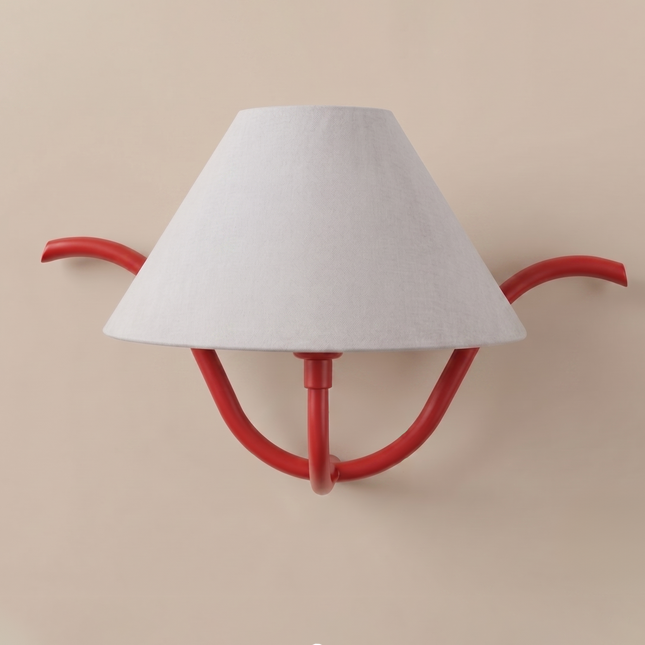 Wall Light Red Modern Fabric Shade Wall Sconce, Luxury Artistic Bedroom Bedside Lamp, Scandinavian Lighting Fixture Living Room Sculptural