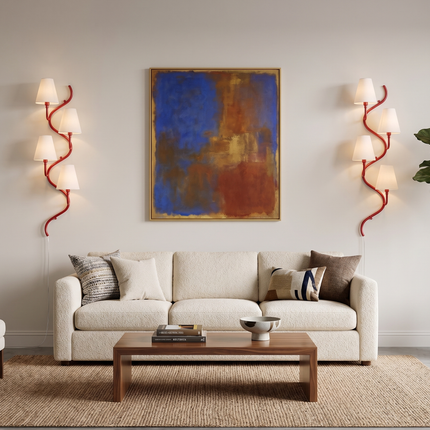 Modern Red Vertical 4-Light Wall Sconce, Curved Contemporary Wall Lamp with White Shades, Luxury Staircase Hallway Lighting Fixture