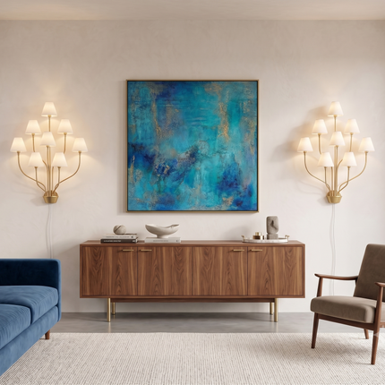 Wall Sconce in Gold Multi Arm with White Fabric Shades – Luxury 8 Light Designer Wall Lamp for Living Room Hallway Hotel & Home Decor design
