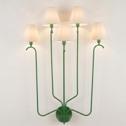 Wall Sconce Modern Green Multi Arm – Wall Lamp with White Fabric Shades | Wall Lighting Fixture for Bedroom Living Room Hallway Decor