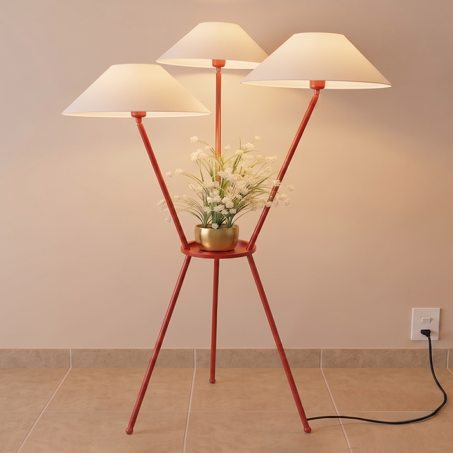 Floor Lamp with 3 Light Stand, Modern Red Standing Lamp for Living Room, Bedroom, Contemporary Display Floor Lighting, Artistic Home Decor