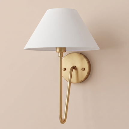 Gold Brass Wall Sconce, Modern Wall Lamp with White Shade, Mid Century Bedroom Wall Light, Luxury Brass Sconce, Bedside Home Lighting Décor.