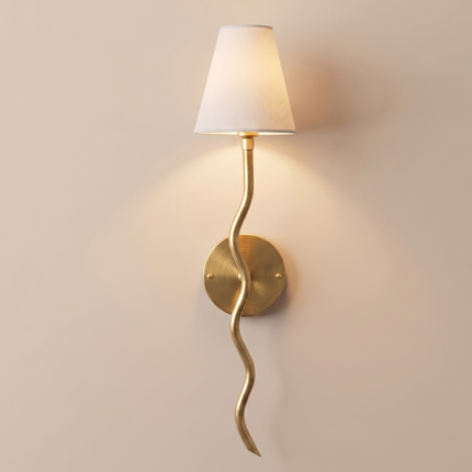 Wall Sconce Gold Brass, Modern Twisted Wall Lamp White Fabric Shade, Scandinavian Bedroom and Living Room, Hallway,Entryway Lighting Fixture