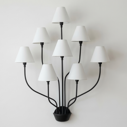 Wall Light – Matte Black 8-Light Artistic Wall Sconce with White Cone Shades | Minimal Modern Luxury Lighting Fixture for Interior Wall