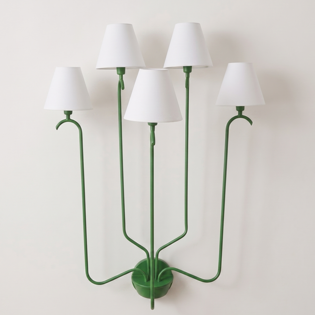 Wall Sconce Modern Green Multi Arm – Wall Lamp with White Fabric Shades | Wall Lighting Fixture for Bedroom Living Room Hallway Decor