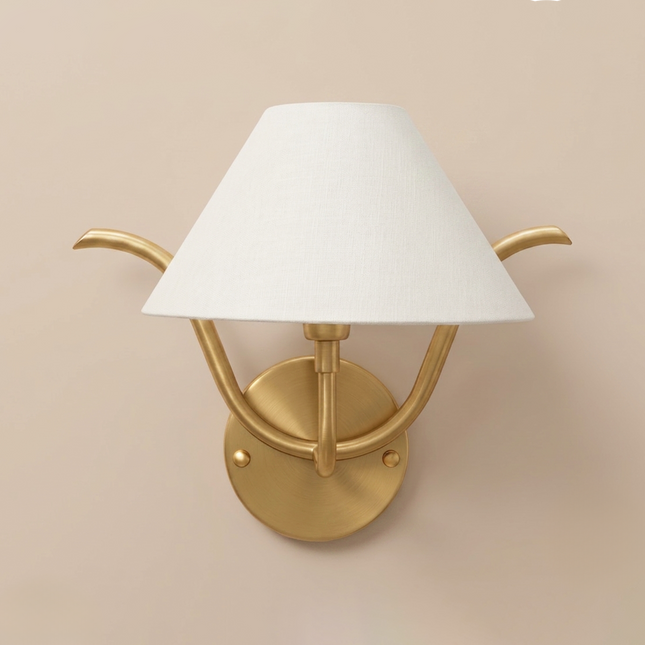Gold Wall Sconce, Modern Wall Light, White Shade Wall Lamp, Brass Sconce, Sculptural Lighting, Elegant Bedroom & LivingRoom Decor designlamp