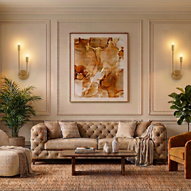 Wall Light Gold Brass – Modern Double Candle Sconce with Sculptural U-Shaped Frame, Elegant Brass Finish, Minimalist Statement for Bedroom