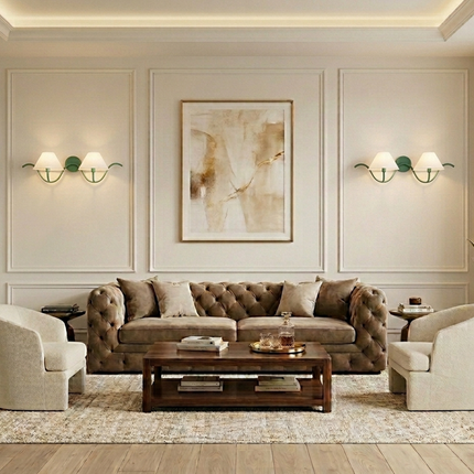 Green Double Wall Sconce, Modern 2 Light Wall Lamp with White Shades, Decorative Bedroom Hallway Living Room Indoor Lighting for Home Décor