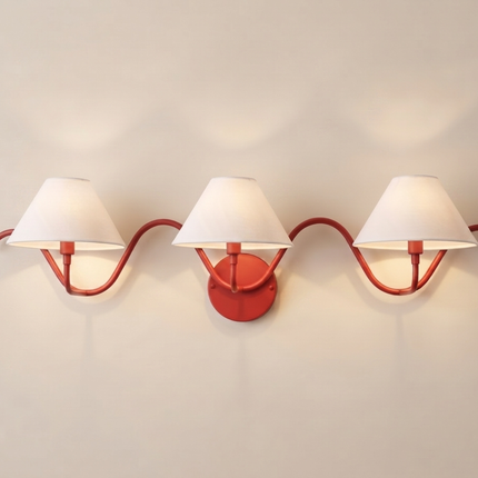 Wall Light – Bold Red Three Arm Curved Wall Sconce Artistic Modern Luxury Lighting Fixture for Statement Interior Decor Lighting for Bedroom