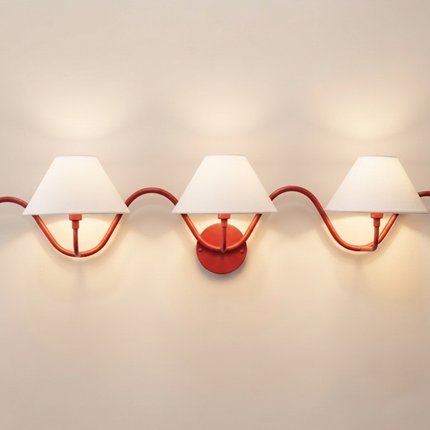 Wall Light – Bold Red Three Arm Curved Wall Sconce Artistic Modern Luxury Lighting Fixture for Statement Interior Decor Lighting for Bedroom