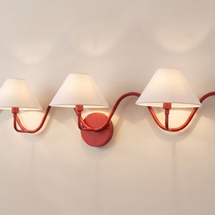 Wall Light – Bold Red Three Arm Curved Wall Sconce Artistic Modern Luxury Lighting Fixture for Statement Interior Decor Lighting for Bedroom