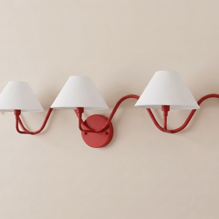 Wall Light – Bold Red Three Arm Curved Wall Sconce Artistic Modern Luxury Lighting Fixture for Statement Interior Decor Lighting for Bedroom