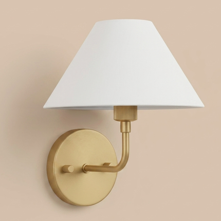 Wall Sconce Modern Brass Light, White Fabric Shade Wall Lamp, Contemporary Bedside Reading Light, Luxury Bedroom Hallway Accent Wall Sconce