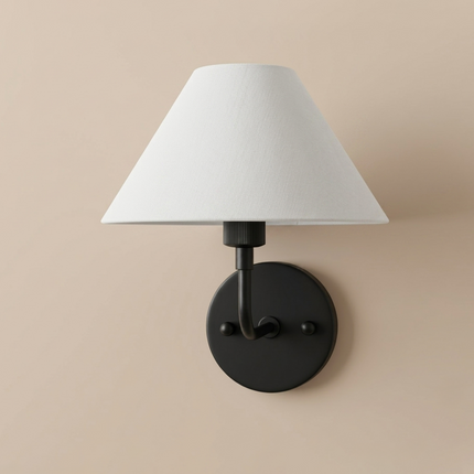 Wall Sconce Matte Black Light, White Fabric Shade Wall Lamp, Minimalist Bedside Reading Light, Luxury Bedroom Hallway Accent Lighting decor