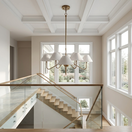 Modern Brass Chandelier Light Fixture – Minimalist White Shade Ceiling Pendant Lighting for Living Room, Dining Room, Bedroom