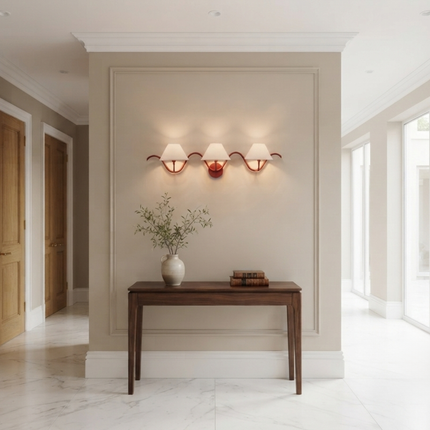 Wall Light – Bold Red Three Arm Curved Wall Sconce Artistic Modern Luxury Lighting Fixture for Statement Interior Decor Lighting for Bedroom