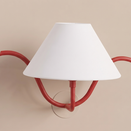 Wall Light Red Modern Fabric Shade Wall Sconce, Luxury Artistic Bedroom Bedside Lamp, Scandinavian Lighting Fixture Living Room Sculptural