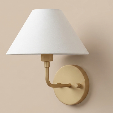 Wall Sconce Modern Brass Light, White Fabric Shade Wall Lamp, Contemporary Bedside Reading Light, Luxury Bedroom Hallway Accent Wall Sconce