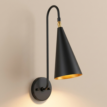Wall Sconce Modern Matte Black Cone Shade Wall Lamp Mid Century Modern Light Fixture Designer Matte Black Sconce Contemporary Wall Fixture