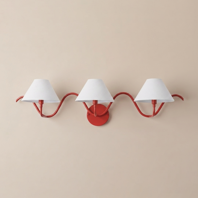 Wall Light – Bold Red Three Arm Curved Wall Sconce Artistic Modern Luxury Lighting Fixture for Statement Interior Decor Lighting for Bedroom