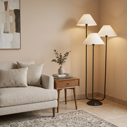 Floor Lamp Modern Triple Light Standing Lamp Matte Black Metal Floor Light Modern Matte Black Metal Standing Light Room Contemporary Light
