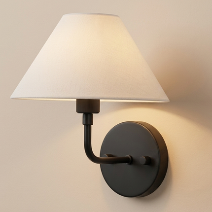 Wall Sconce Matte Black Light, White Fabric Shade Wall Lamp, Minimalist Bedside Reading Light, Luxury Bedroom Hallway Accent Lighting decor