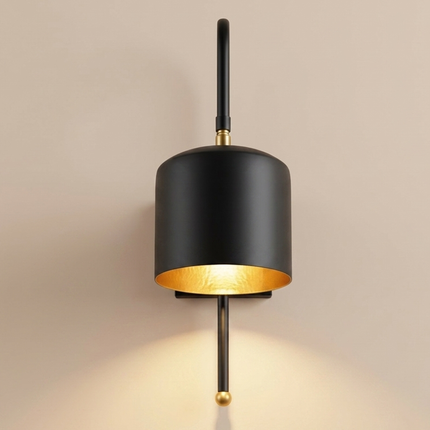Wall Sconce Matte Black with Gold Interior Shade Modern Luxe Wall Light, Contemporary Cylinder Sconce, Bedroom Lighting, Hallway Accent Lamp